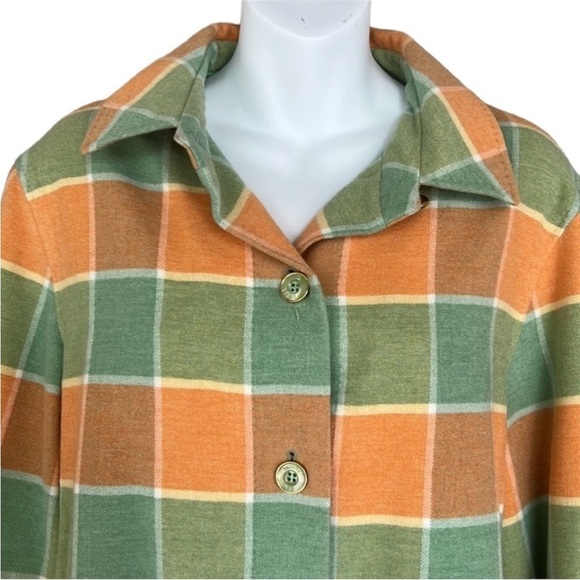 Escada Margaretha Ley Orange & Green Plaid Cashmere Wool Shirt Jacket - Picture 2 of 13